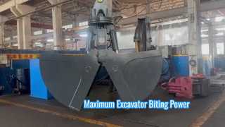OUCO 3.5 CBM हाइड्रोलिक रोटेटिंग एक्सकेवेटर क्लैमशेल ग्रैब टेस्ट